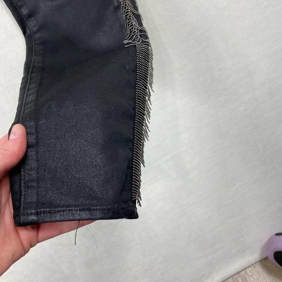 Articles Of Society Beaded Fringe Coated Black Ankle Skinny Jeans - 29 - Picture 3 of 9